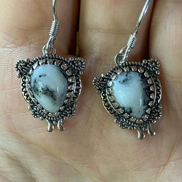 Genuine White Buffalo Sterling Silver Southwestern Earrings - Picture 8 of 8